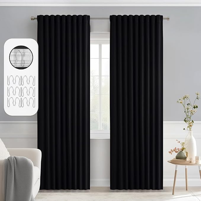 MIULEE Black Back Tab Blackout Curtains 52x80 Inch Length 2 Panels Set | Rod by MIULEE