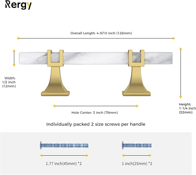 Rergy Cabinet Handles Marble Drawer Pulls and Knobs, T-Bar Hardware - Image 2