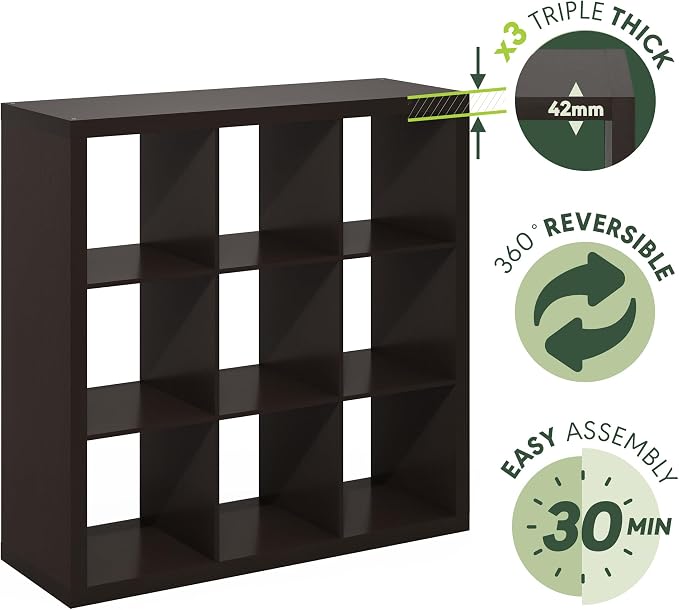 Furinno Cubicle Book Shelf, 9-Cube Bookshelf, Triple Thick Frame Cube Storage - Image 4