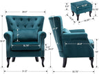 Accent Chairs with Ottoman Set of 2 Velvet Wingback Club Chair Upholstered - Image 3