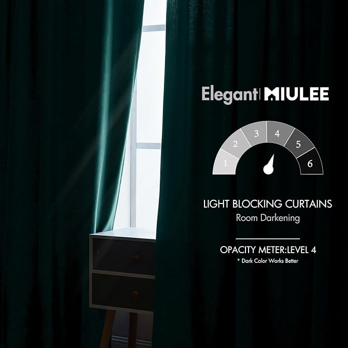 MIULEE Velvet Blackout Curtains 52x108 inches 2 Panels Emerald Green | Luxury - Image 5