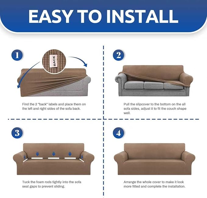 Stretch Couch Covers for Sofa, 3 Cushion Couch Slipcover, Camel | 1-Piece - Image 6