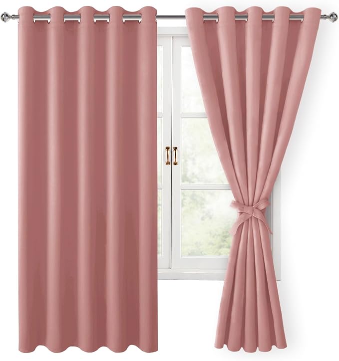 Blackout Curtains for Bedroom, 60 x 63 Inches Length Dusty Rose | Thermal by Hiasan