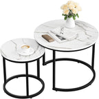 Smuxee White Nesting Coffee Table Set of 2, 23.6" Round Coffee Table Wood Grain - Image 8