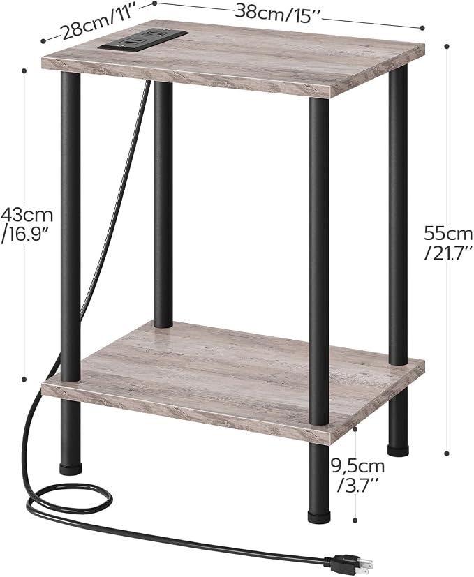 HOOBRO Side Table with Charging Station, End Table with USB Ports and Outlet - Image 3