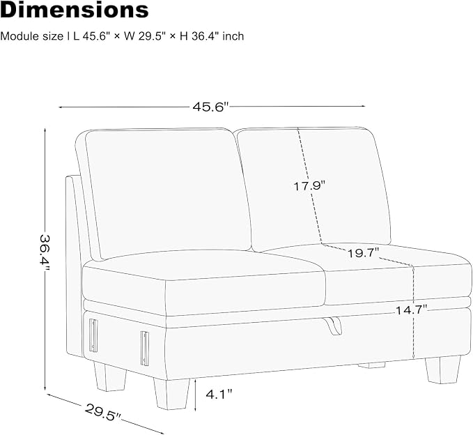 Belffin 45.6” Chenille Loveseat Module - Image 2