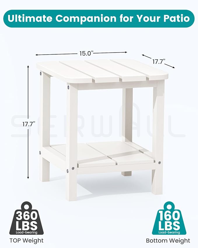 SERWALL Double Adirondack Side Table Set of 4, End Table- White - Image 2