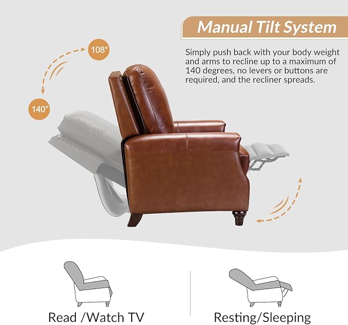 HULALA HOME Genuine Leather Manual Recliner Chair - Image 3