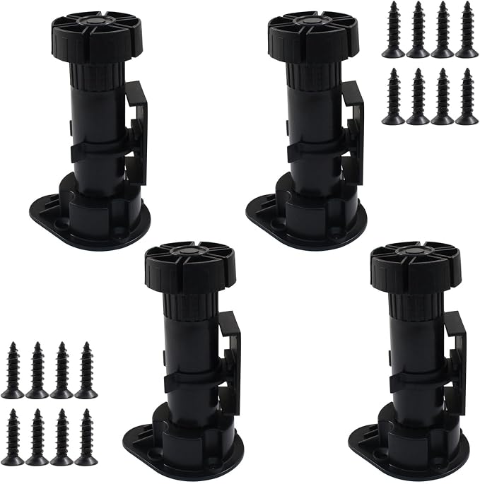 Jiozermi 4 Pack Black Plastic Cabinet Legs, Adjustable Furniture Feet - Image 5