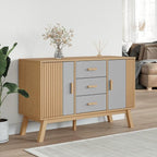 Grey and Brown Sideboard with 3 Drawers and 2 Cabinets Solid Pine Wood - Image 3