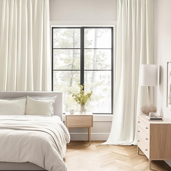 MIULEE Cream Back Tab Blackout Curtains 52x90 Inch Long 2 Panels Set | Rod - Image 2