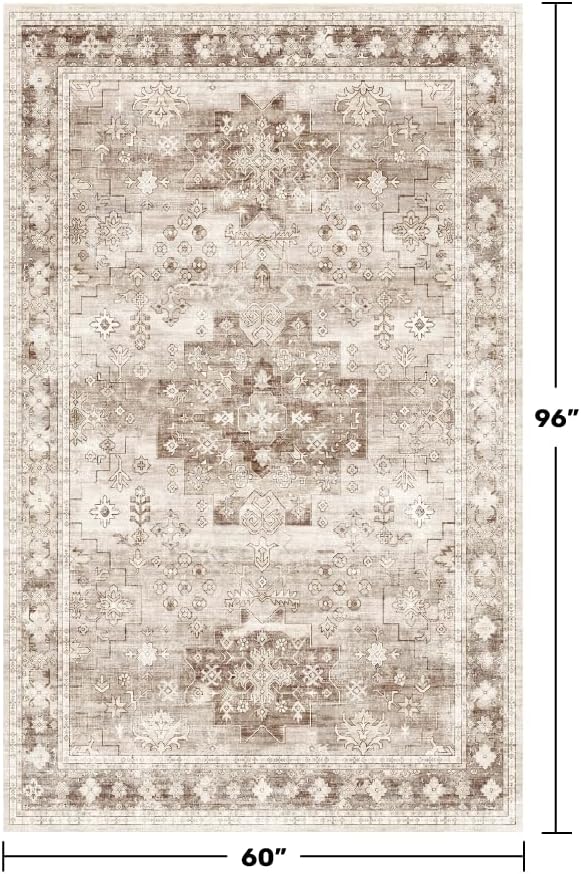 Washable Neutral Farmhouse Living Room Rug, 5x8 Area Rugs - Image 2