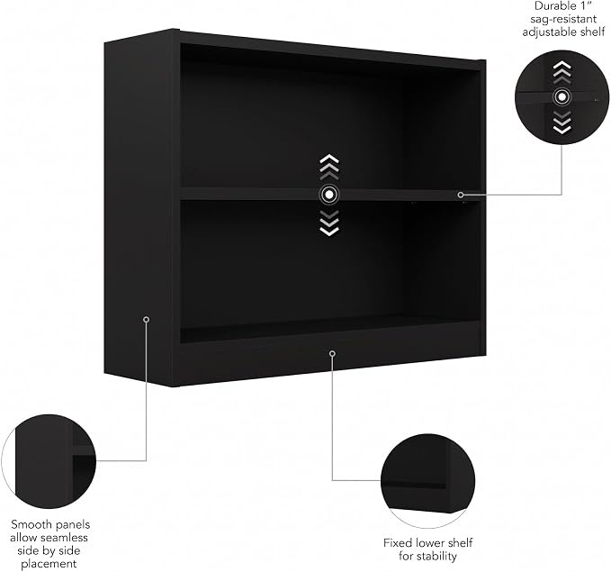 Bush Home Small 2 Shelf Bookcase, 2 Tier Bookshelf Storage Cabinet - Image 6