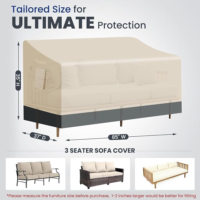 Extra Heavy Duty Outdoor Couch Cover Waterproof, Large 3-Seater Patio Sofa Cover - Image 2
