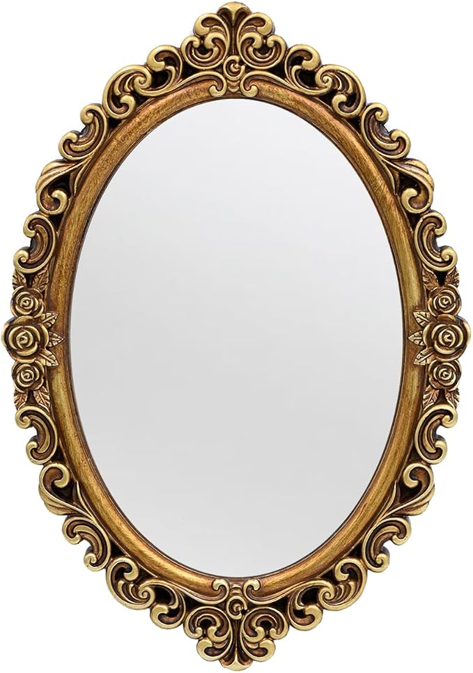 OIGUMR Oval Smallest Wall Mirror Resin Frame Size：12 x 8.3 inch Mirror Vintage by OIGUMR