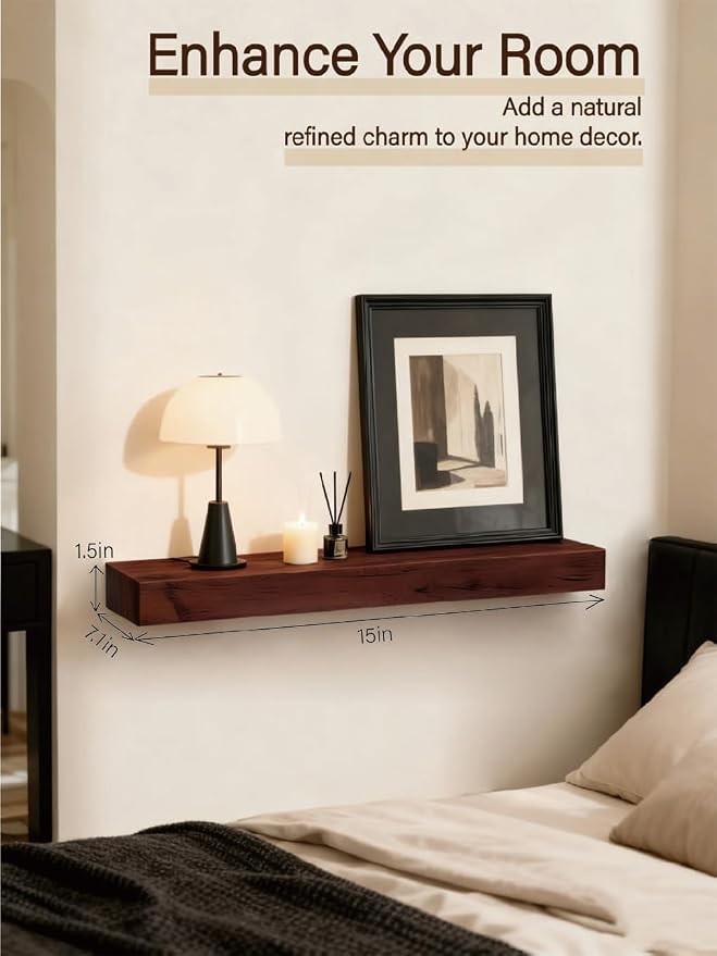 Solid Wood Floating Shelves, 15in Finished Real Wood Wall Shelves - Image 4