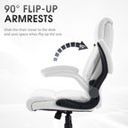 High Back Office Chair with Flip-up Armrests, Leather Comfy Desk Chair with - Image 6