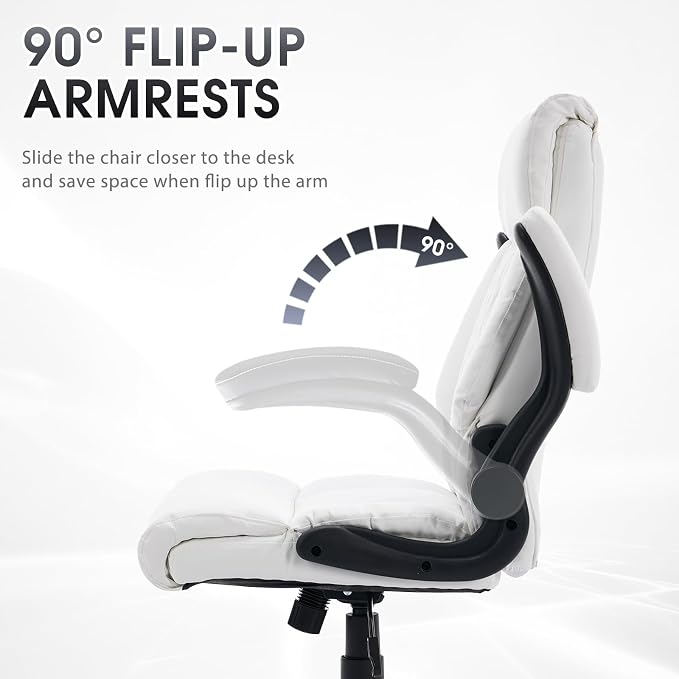 High Back Office Chair with Flip-up Armrests, Leather Comfy Desk Chair with - Image 6