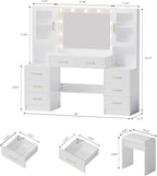 TOKSOM White Vanity Desk with Mirror, Lights & Charging Station, 2 Cabinets and - Image 4