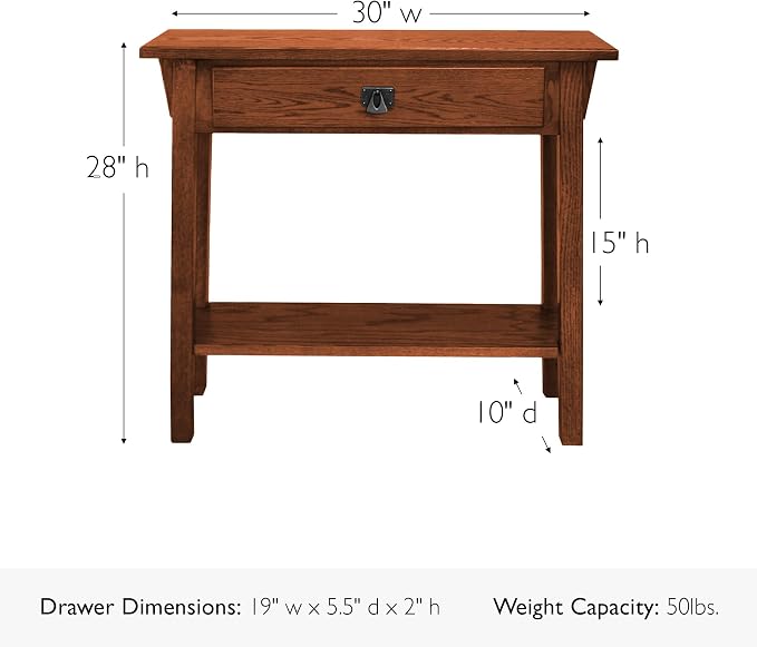 Leick Home Mission Console Table, Solid Wood, 1 Storage Drawer, Bottom Display - Image 3