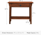 Leick Home Mission Console Table, Solid Wood, 1 Storage Drawer, Bottom Display - Image 3