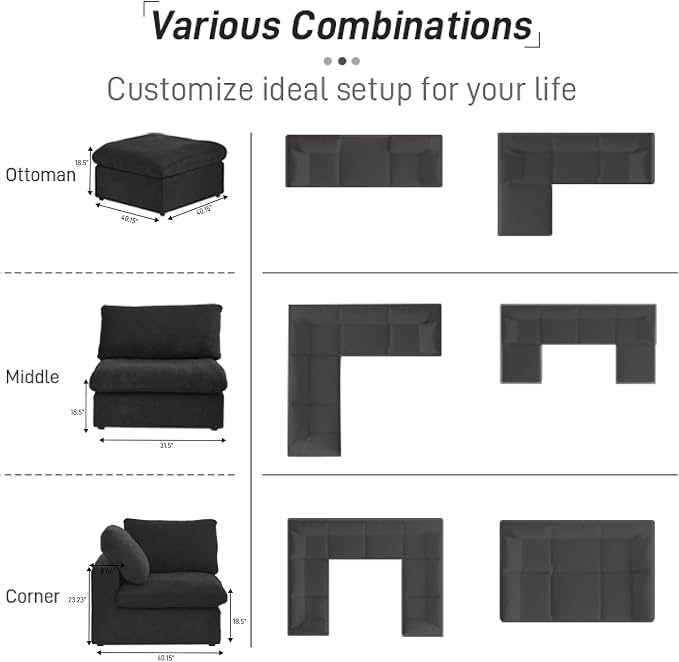 Cloud Modular Sectional Sofa Couch, 120.45" U Shaped Convertible Couches - Image 5