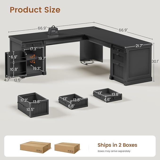 SEDETA L Shaped Desk with 4 Drawers, Corner Computer Desk with Power Strip - Image 2