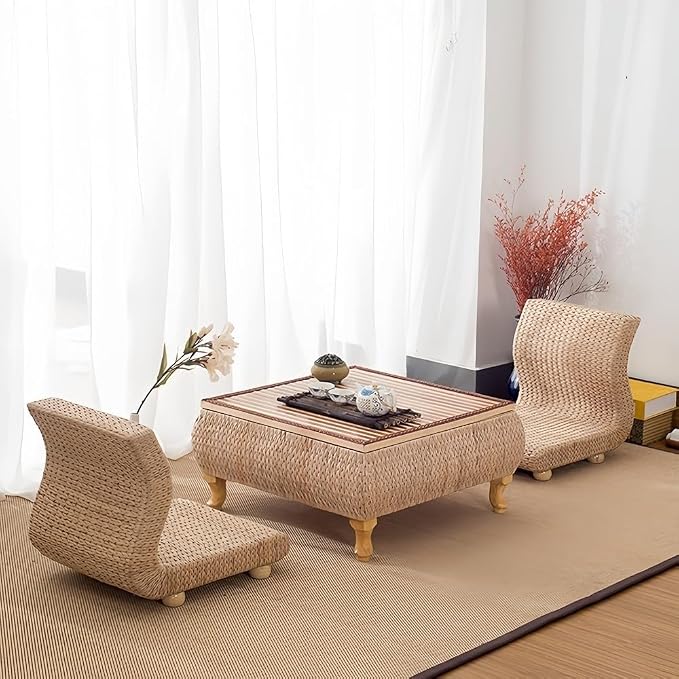 Japanese-Style Rattan Floor Table - Image 4