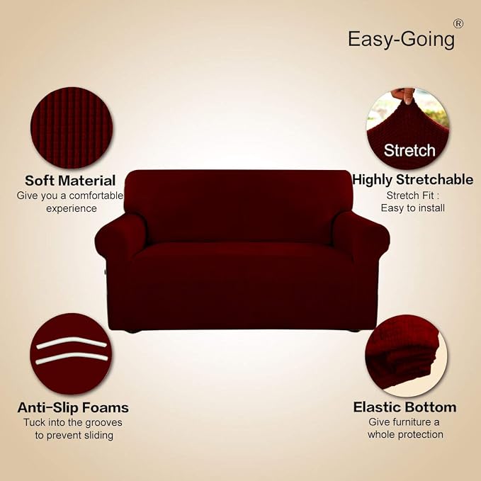 Easy-Going Stretch Oversized Sofa Couch Slipcover Washable Wine | 1-Piece Extra - Image 3