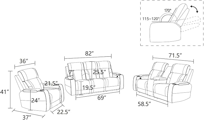 Matte Leather Power Recliner Sofa Set - Image 2
