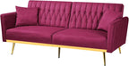 70” Velvet Futon Sofa Bed with 2 Pillows and Adjustable Armrests, Convertible - Image 8
