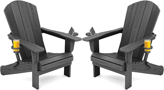 SERWALL Foldable Adirondack Chair Set of 2, HDPE Adirondack Chair by SERWALL