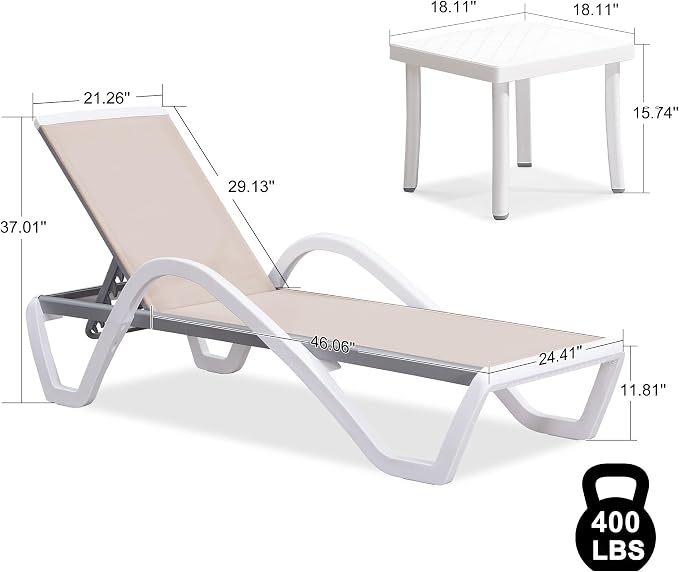PURPLE LEAF Patio Chaise Lounge Chair Set Outside Aluminum Plastic Stackable - Image 2