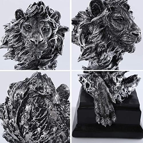 H&W Sandstone Lion Figurines, The King of Beasts, Statue Decoration, Silver - Image 3