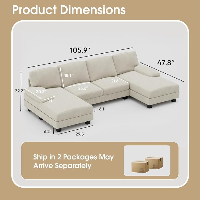 Furniwell Convertible Sectional Sofa Couch, 4 Seat Sofa Set - Image 2