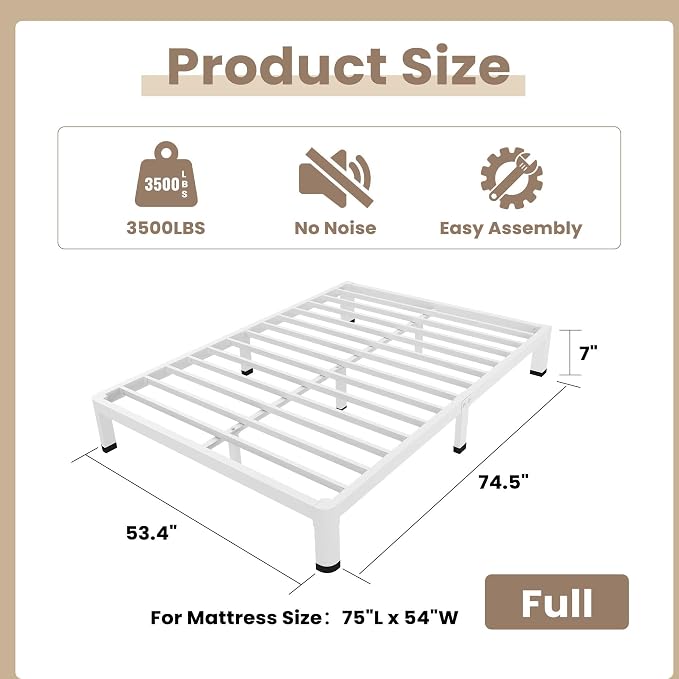ROIL 7 Inch White Full Bed Frame - Image 2