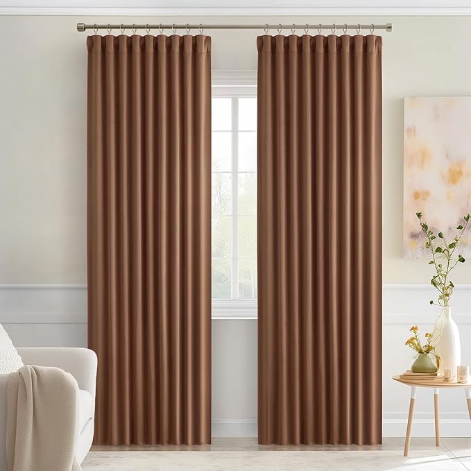 MIULEE Cappuccino Brown Back Tab Blackout Curtains 52"x84" Long 2 Panel Set | - Image 9