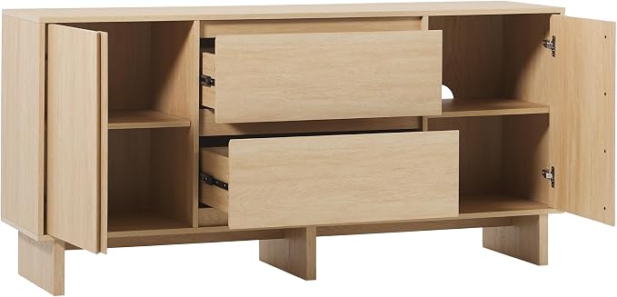 Walker Edison Modern Beveled 2-Door, 2-Drawer Sideboard, 63 Inch, Coastal Oak - Image 8