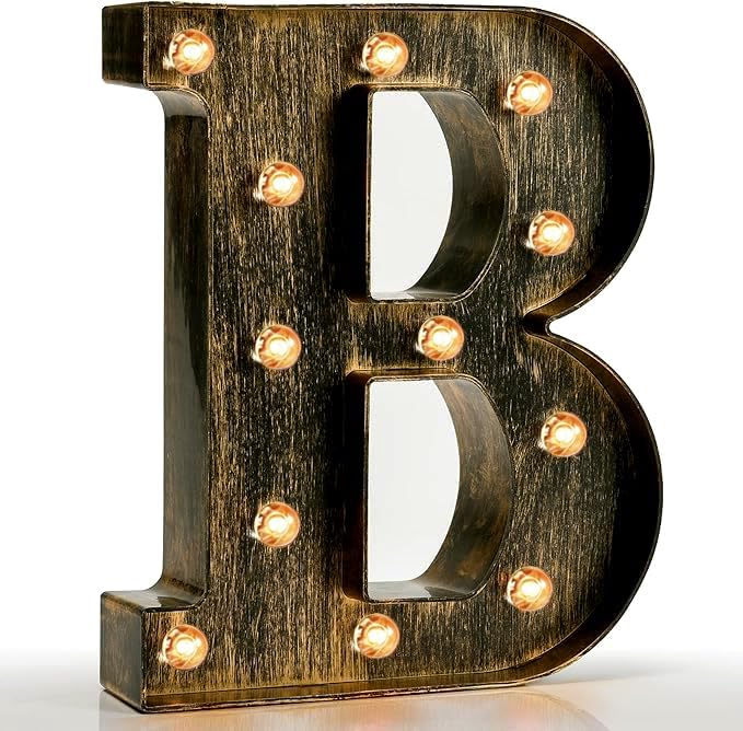 Pooqla Vintage Light Up Marquee Letters with Lights – Illuminated Industrial Style Lighted Alphabet Letter Signs - Coffee Bar Apartment Bedroom Wall Home Initials Decor A-Z by Pooqla