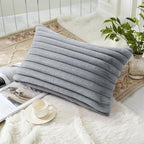 decorUhome Fall Faux Fur Throw Pillow Covers 12x20 Set of 2 Grey | Decorative - Image 4