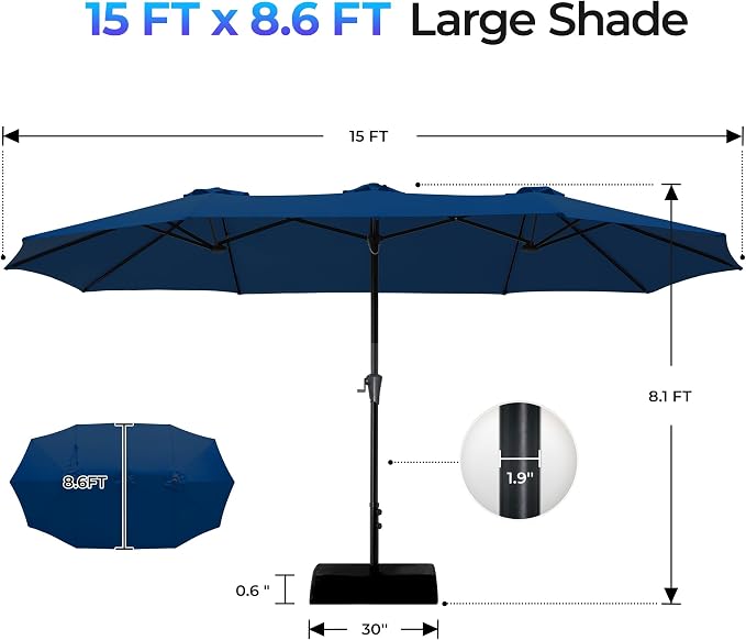 SUPERJARE 15FT Outdoor Patio Umbrella - Image 8
