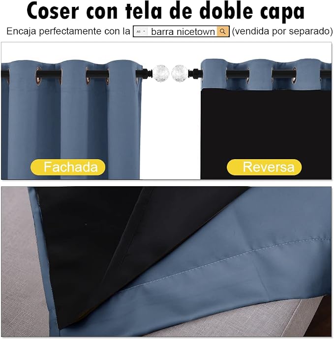 NICETOWN 100% Blackout Curtains 86 inches Long, Pair of Energy Smart & Noise - Image 5