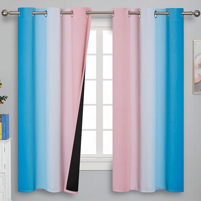 Pink and Blue Ombre Curtains for Bedroom 63 Inch Long | Room Darkening Curtains by ESTELARTEXTILER