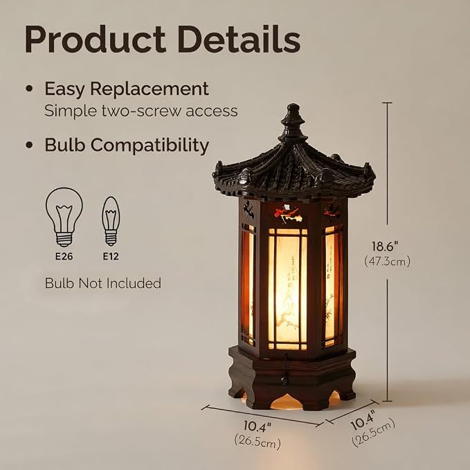 Antique Alive Traditional Korean Wood Lamp | Handmade Asian Oriental Table - Image 5