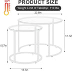 aboxoo White Nesting Glass Table Set of 2, Small Glass Round Nesting Tables - Image 2