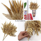 Artificial Golden Flowers Decoration, Plastic Grass Faux Boston Fake Fern Gold Leaves Simulation Setaria Bushes Home Indoor Outdoor Garden Wedding Hall Table Planter Filler DIY Christmas Decor 4 Pack - Image 3