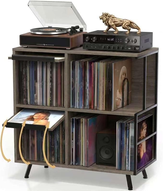 Faesun 3 Tier Flip Top Record Player Stand, Vinyl Record Storage Holds up to by Faesun
