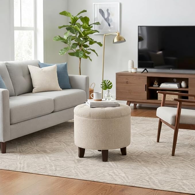 HomePop by Kinfine Fabric Upholstered Round Storage Ottoman - Image 2