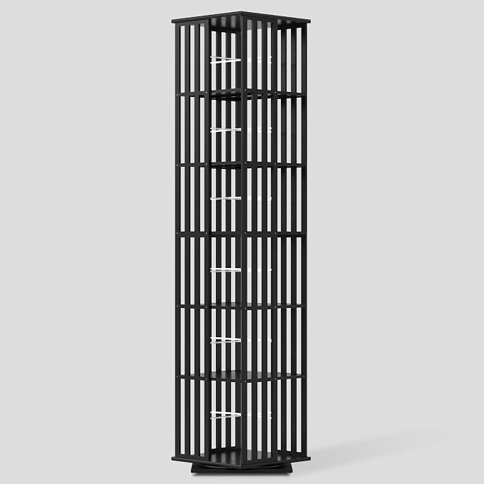 YOWOS Rotating Bookshelf Tower, 360° Display Spinning Bookcase, Bamboo by YOWOS