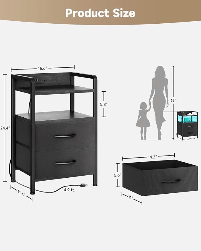 Lazzanto Night Stand Bedside Charger Bedroom - Image 3